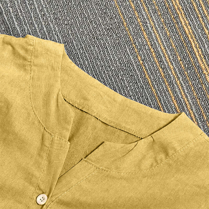 Camisa informal de manga corta con cuello entallado y botones lisos de Buddha Stones para mujer - image 12