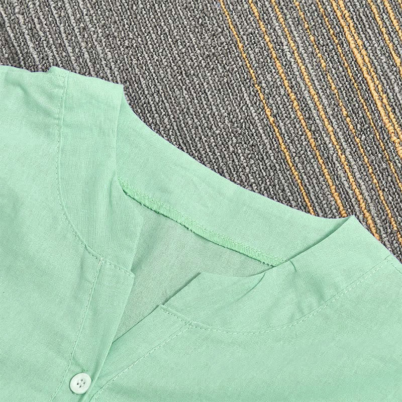 Camisa informal de manga corta con cuello entallado y botones lisos de Buddha Stones para mujer - image 29