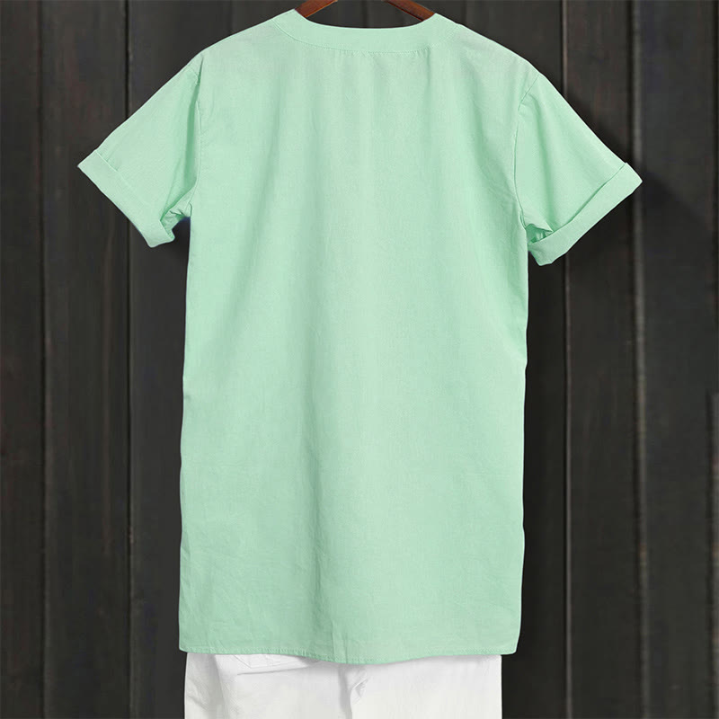 Camisa informal de manga corta con cuello entallado y botones lisos de Buddha Stones para mujer - image 26