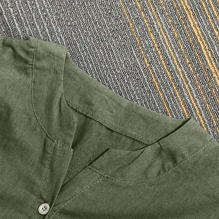 Camisa informal de manga corta con cuello entallado y botones lisos de Buddha Stones para mujer - image 37