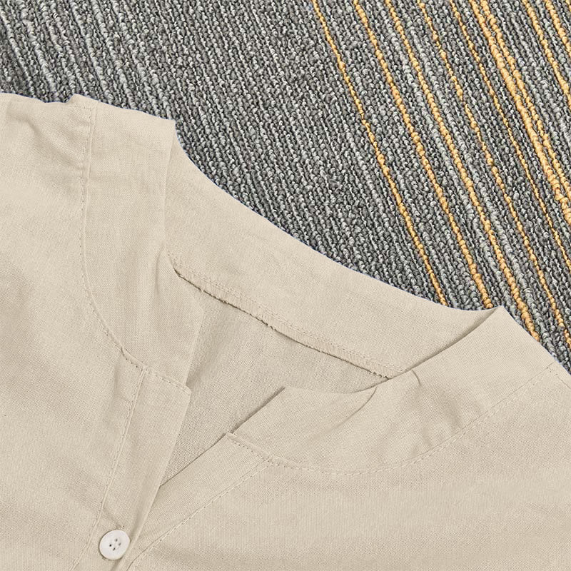 Camisa informal de manga corta con cuello entallado y botones lisos de Buddha Stones para mujer - image 44