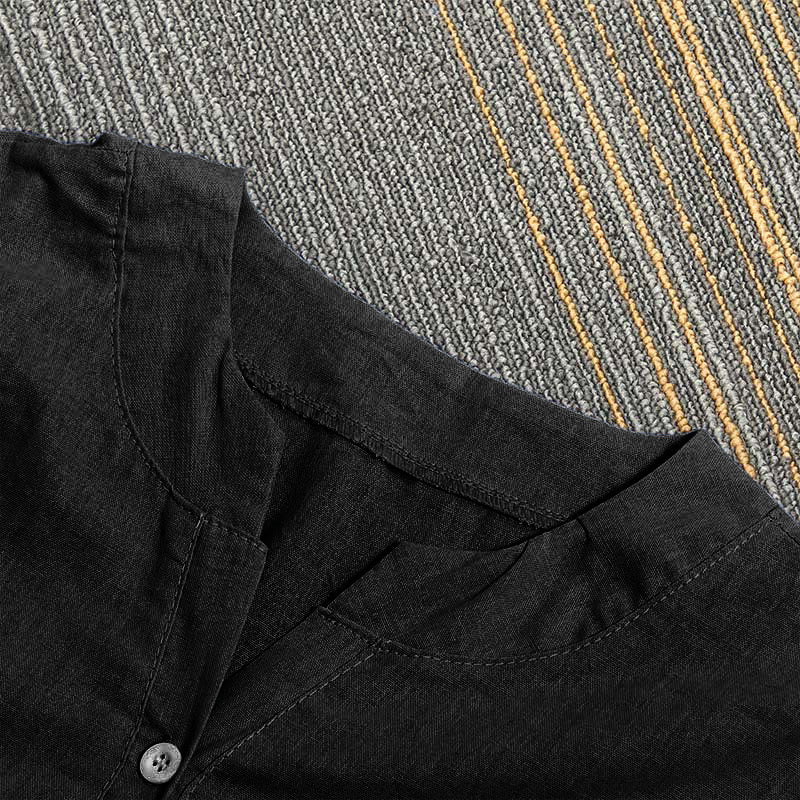 Camisa informal de manga corta con cuello entallado y botones lisos de Buddha Stones para mujer - image 51