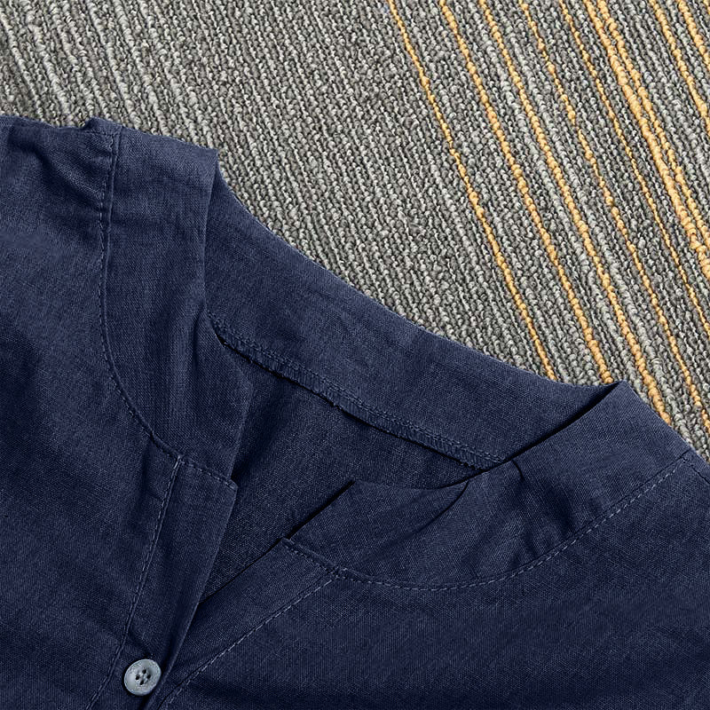 Camisa informal de manga corta con cuello entallado y botones lisos de Buddha Stones para mujer - image 58