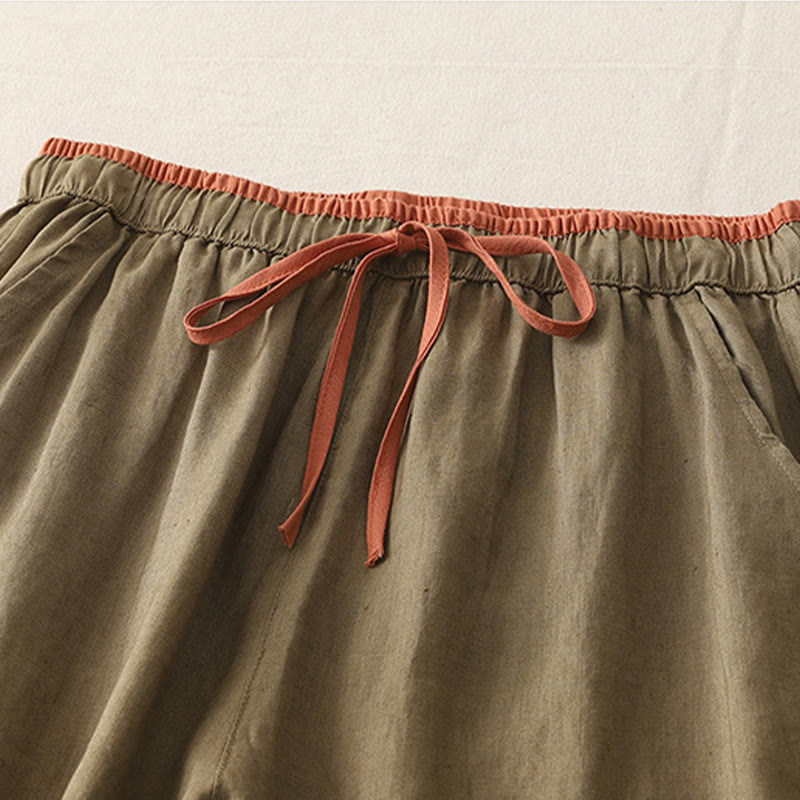 Pantalones anchos de algodón con bolsillos y cordón para mujer, estilo casual, con bloques de color, de Buddha Stones - image 2