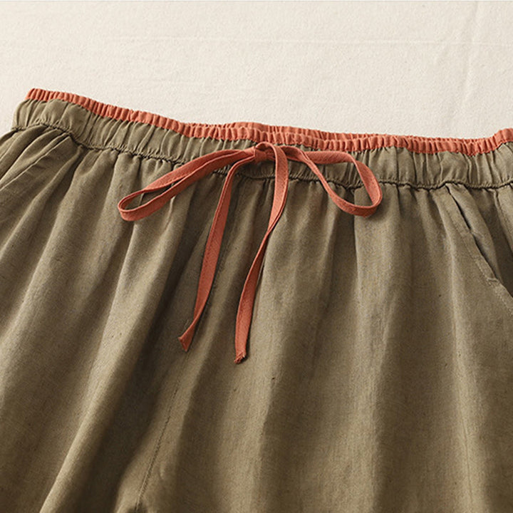Pantalones anchos de algodón con bolsillos y cordón para mujer, estilo casual, con bloques de color, de Buddha Stones - image 2