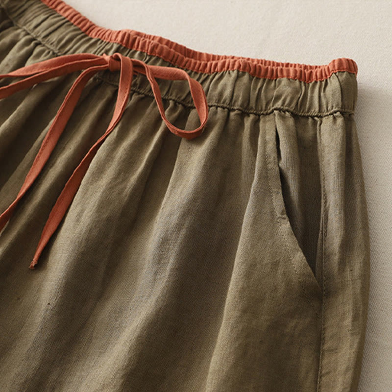 Pantalones anchos para mujer con bolsillos, estampado Buddha Stones Casual Colorblock y cordón ajustable. - image 1