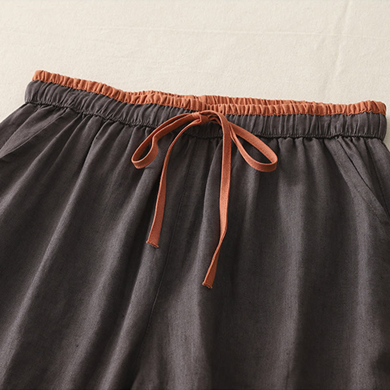 Pantalones anchos de algodón con bolsillos y cordón para mujer, estilo casual, con bloques de color, de Buddha Stones - image 6