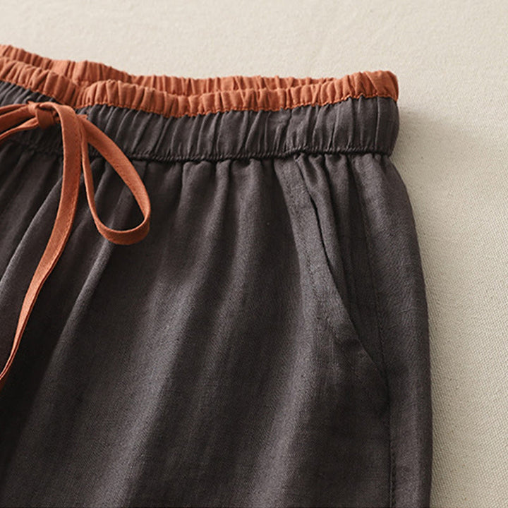 Pantalones anchos de algodón con bolsillos y cordón para mujer, estilo casual, con bloques de color, de Buddha Stones - image 7