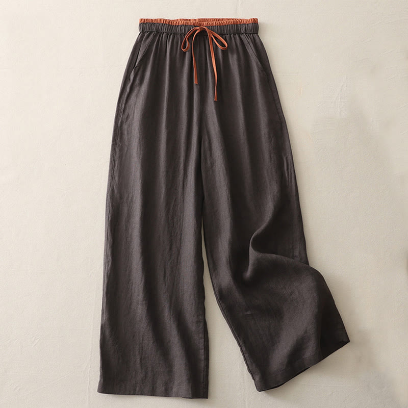 Pantalones anchos de algodón con bolsillos y cordón para mujer, estilo casual, con bloques de color, de Buddha Stones - Marrón silla de montar - US14, UK/AU18, EU46 (3XL) - image 5
