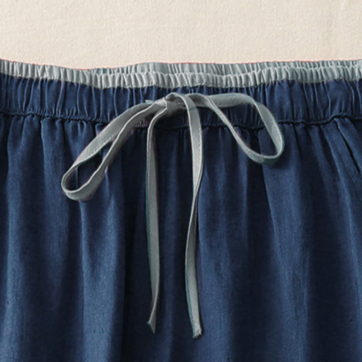 Pantalones anchos de algodón con bolsillos y cordón para mujer, estilo casual, con bloques de color, de Buddha Stones - image 14