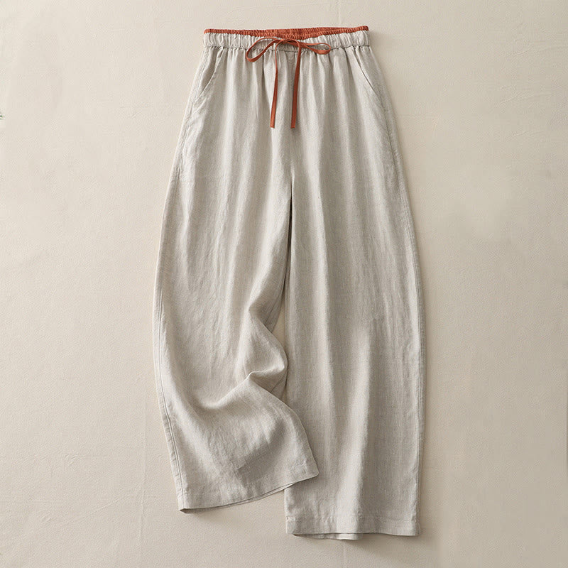 Pantalones anchos de algodón con bolsillos y cordón para mujer, estilo casual, con bloques de color, de Buddha Stones - Beige - US14, UK/AU18, EU46 (3XL) - image 16