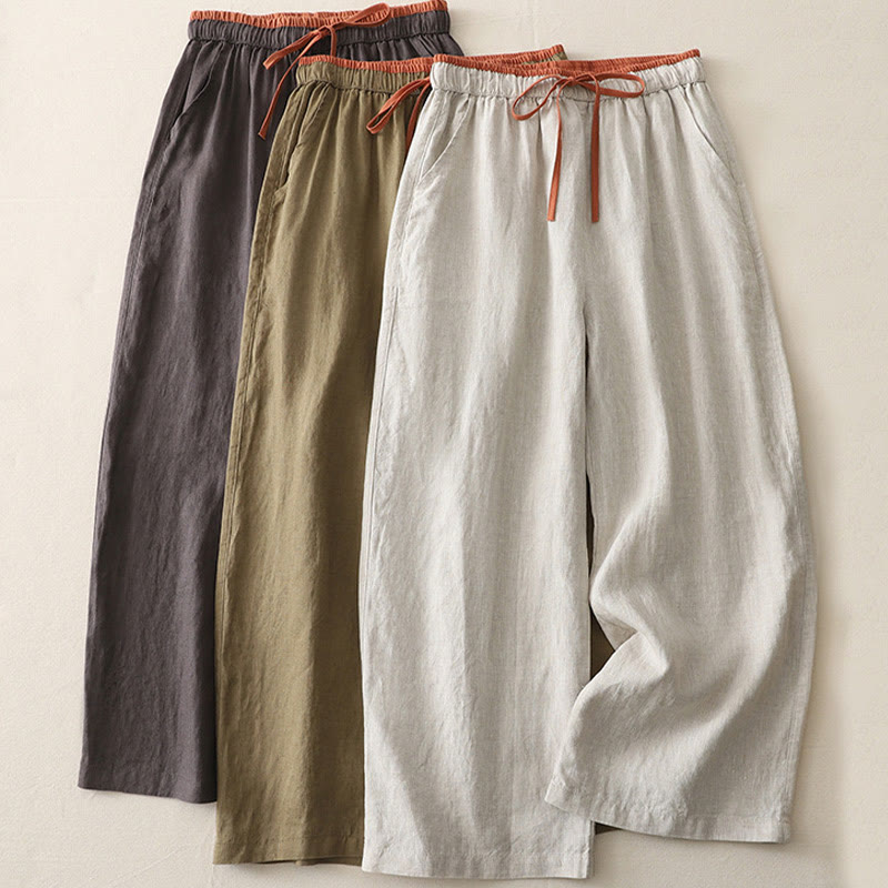 Pantalones anchos de algodón con bolsillos y cordón para mujer, estilo casual, con bloques de color, de Buddha Stones - image 22