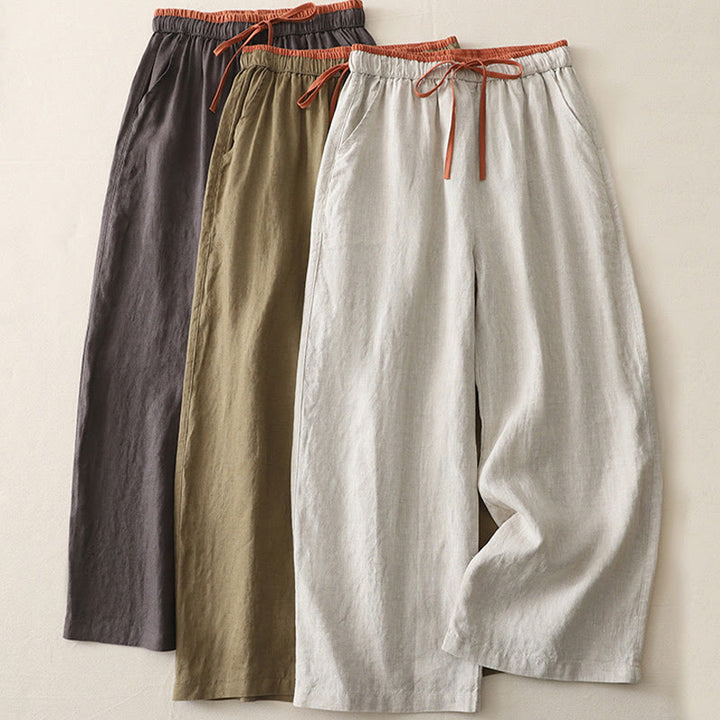 Pantalones anchos de algodón con bolsillos y cordón para mujer, estilo casual, con bloques de color, de Buddha Stones - image 22