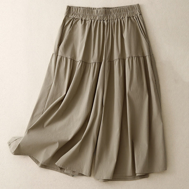 Pantalones casuales sueltos y lisos de algodón elástico para mujer, de Buddha Stones, con pernera ancha y bolsillos, de 7-8 de largo. - Broncearse - US8-10，UK/AU12-14，EU40-42 (2XL) - image 0