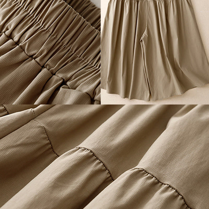 Pantalones casuales sueltos y lisos de algodón elástico para mujer, de Buddha Stones, con pernera ancha y bolsillos, de 7-8 de largo.