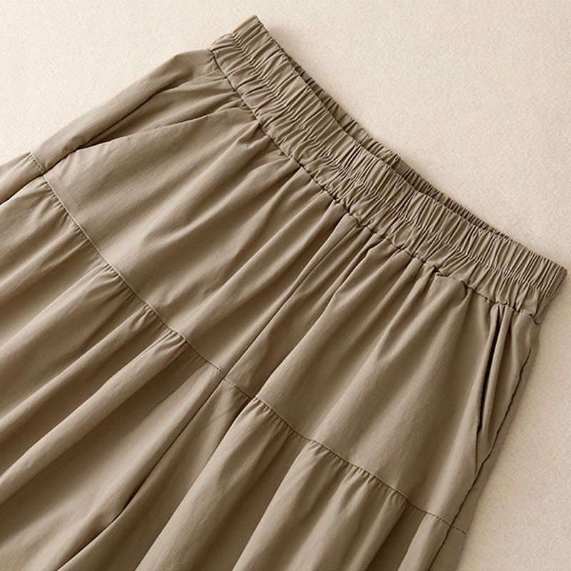 Pantalones casuales sueltos y lisos de algodón elástico para mujer, de Buddha Stones, con pernera ancha y bolsillos, de 7-8 de largo.