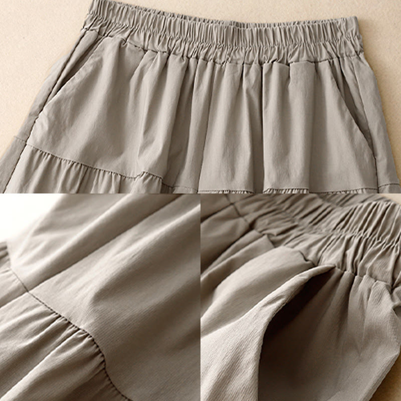 Pantalones casuales sueltos y lisos de algodón elástico para mujer, de Buddha Stones, con pernera ancha y bolsillos, de 7-8 de largo.