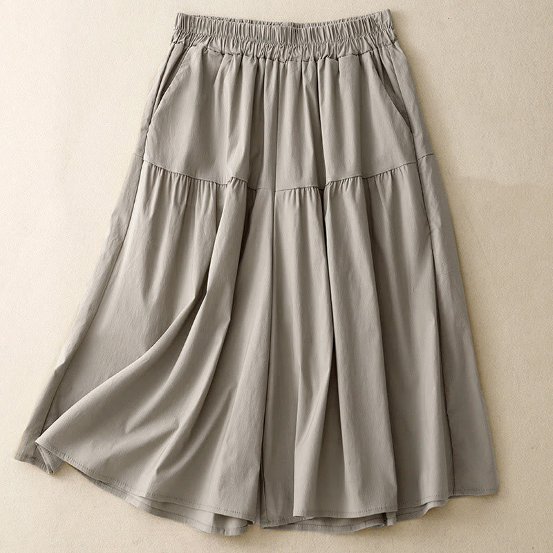 Pantalones casuales sueltos y lisos de algodón elástico para mujer, de Buddha Stones, con pernera ancha y bolsillos, de 7-8 de largo.