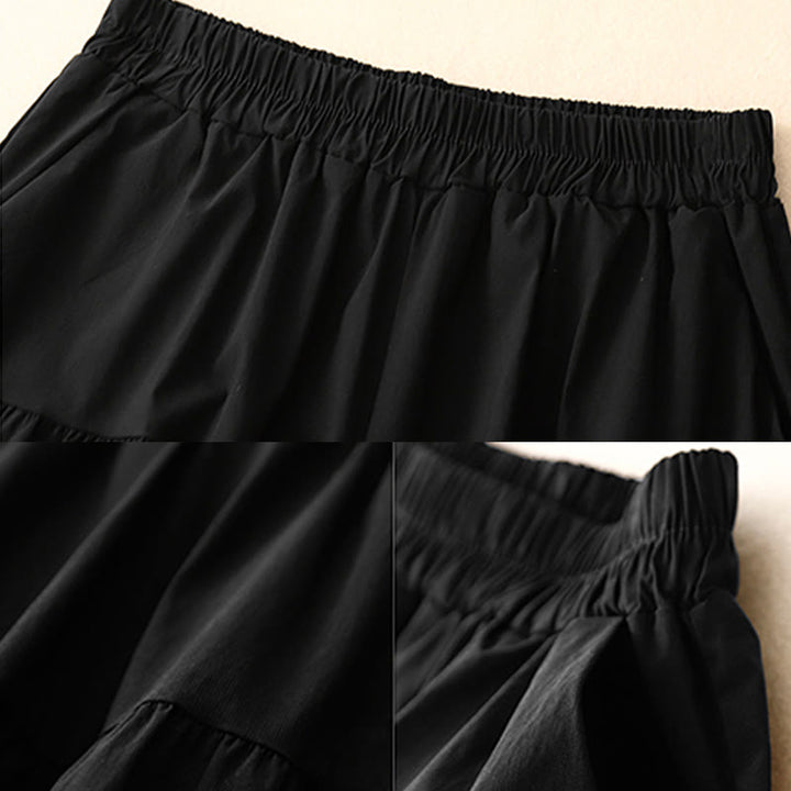 Pantalones casuales sueltos y lisos de algodón elástico para mujer, de Buddha Stones, con pernera ancha y bolsillos, de 7-8 de largo.