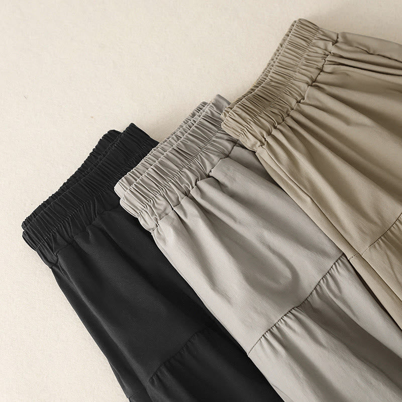 Pantalones casuales sueltos y lisos de algodón elástico para mujer, de Buddha Stones, con pernera ancha y bolsillos, de 7-8 de largo.