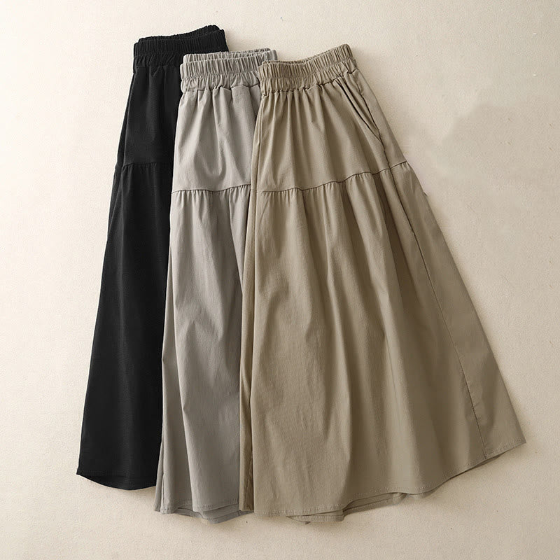 Pantalones casuales sueltos y lisos de algodón elástico para mujer, de Buddha Stones, con pernera ancha y bolsillos, de 7-8 de largo.
