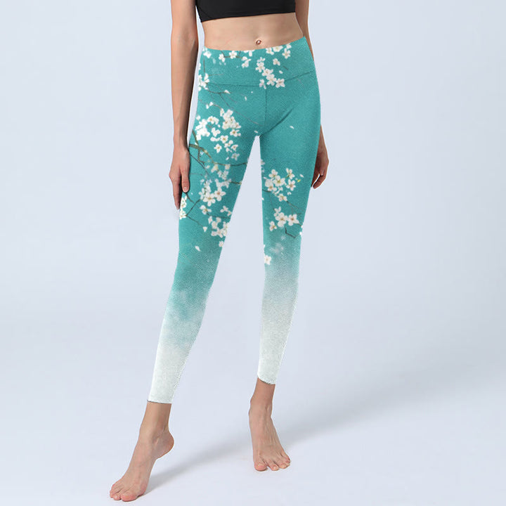 Leggings de yoga para mujer con estampado de flores de pera blancas y Buddha Stones - image 6