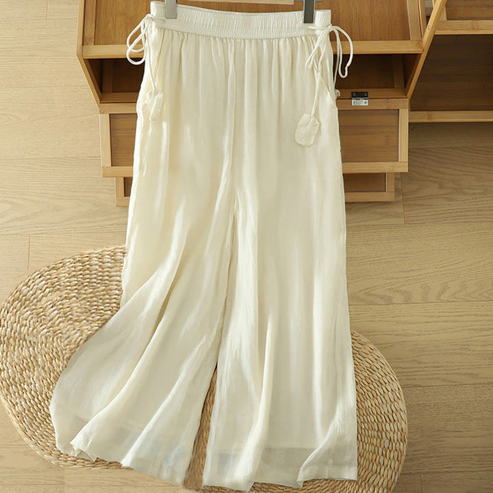 Pantalones anchos de poliéster para mujer, informales, lisos, con forro y cinta elástica, con bolsillos, de Buddha Stones - Beige - US8-10，UK/AU12-14，EU40-42 (2XL) - image 0