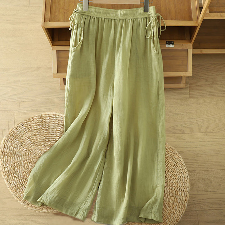 Pantalones anchos de poliéster para mujer, informales, lisos, con forro y cinta elástica, con bolsillos, de Buddha Stones - Verde amarillento - US8-10，UK/AU12-14，EU40-42 (2XL) - image 9
