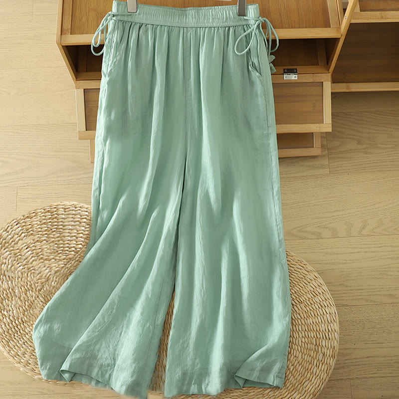 Pantalones anchos de poliéster para mujer, informales, lisos, con forro y cinta elástica, con bolsillos, de Buddha Stones - Turquesa medio - US8-10，UK/AU12-14，EU40-42 (2XL) - image 14