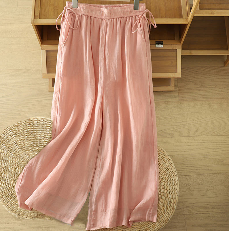 Pantalones anchos de poliéster para mujer, informales, lisos, con forro y cinta elástica, con bolsillos, de Buddha Stones - rosa claro - US8-10，UK/AU12-14，EU40-42 (2XL) - image 19