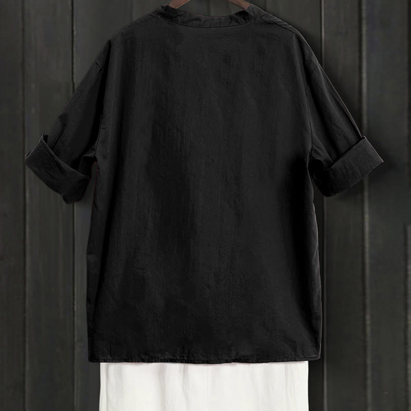 Camisa de lino y algodón de manga corta para mujer, informal, de verano, con cuello entallado y botones, estilo Buddha Stones - image 7