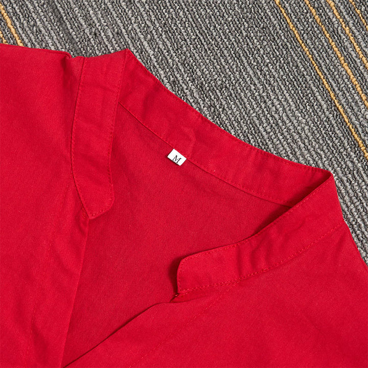 Camisa de lino y algodón de manga corta para mujer, informal, de verano, con cuello entallado y botones, estilo Buddha Stones - image 14