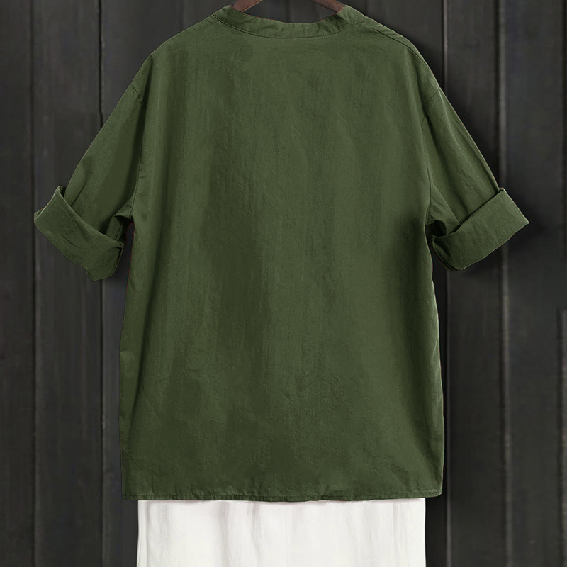 Camisa de lino y algodón de manga corta para mujer, informal, de verano, con cuello entallado y botones, estilo Buddha Stones - image 19