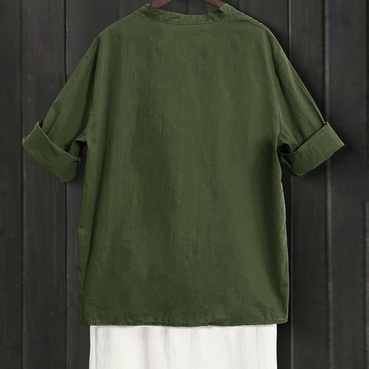 Camisa de lino y algodón de manga corta para mujer, informal, de verano, con cuello entallado y botones, estilo Buddha Stones - image 19