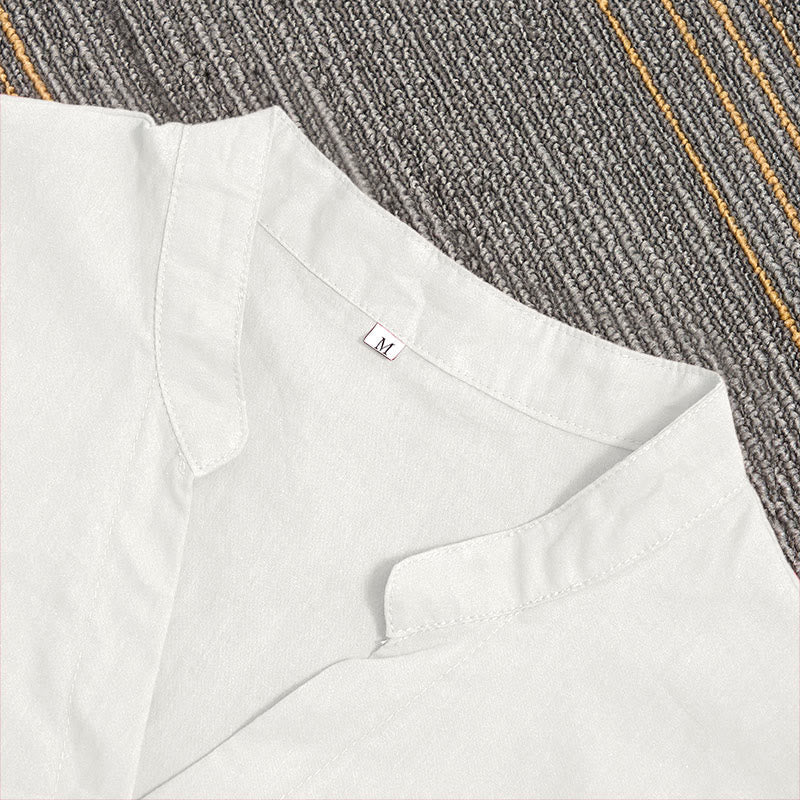 Camisa de lino y algodón de manga corta para mujer, informal, de verano, con cuello entallado y botones, estilo Buddha Stones - image 32