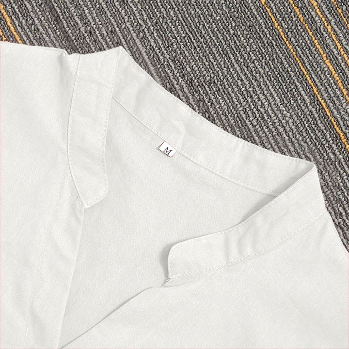 Camisa de lino y algodón de manga corta para mujer, informal, de verano, con cuello entallado y botones, estilo Buddha Stones - image 32