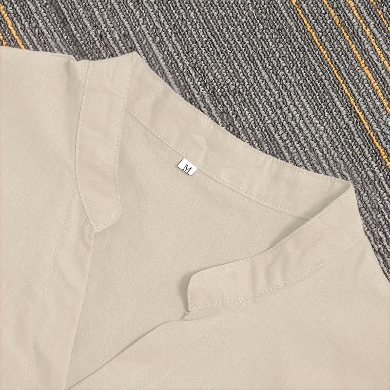 Camisa de lino y algodón de manga corta para mujer, informal, de verano, con cuello entallado y botones, estilo Buddha Stones - image 50