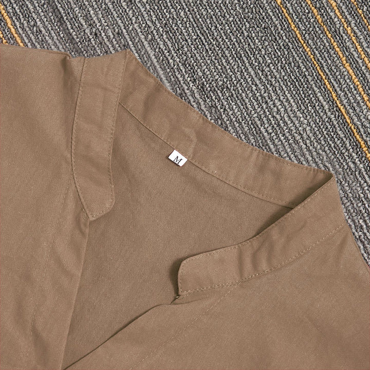 Camisa de lino y algodón de manga corta para mujer, informal, de verano, con cuello entallado y botones, estilo Buddha Stones - image 56