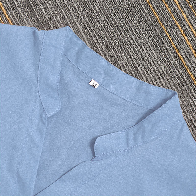 Camisa de lino y algodón de manga corta para mujer, informal, de verano, con cuello entallado y botones, estilo Buddha Stones - image 62