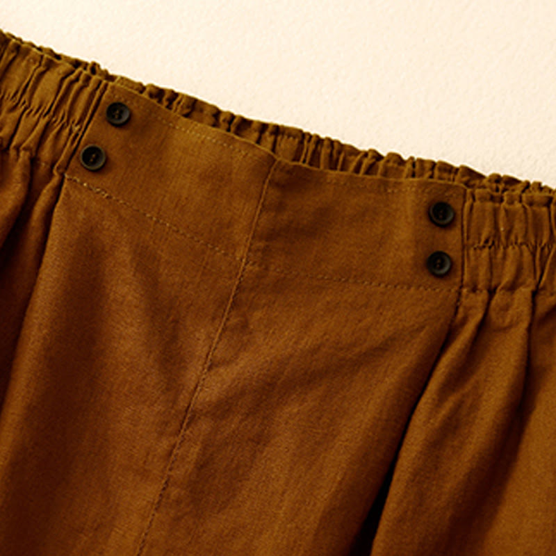 Pantalones cortos de verano para mujer, informales, plisados, lisos, de algodón y lino, con bolsillos, de Buddha Stones - image 1