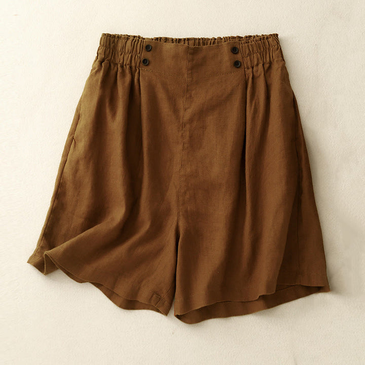 Pantalones cortos de verano para mujer, informales, plisados, lisos, de algodón y lino, con bolsillos, de Buddha Stones