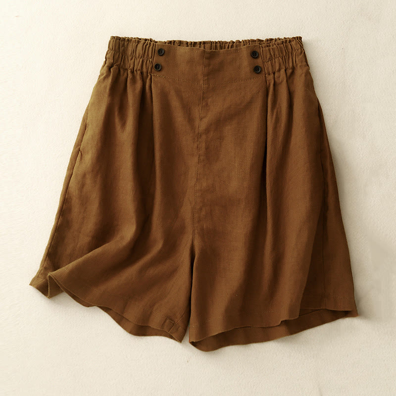 Pantalones cortos de verano para mujer, informales, plisados, lisos, de algodón y lino, con bolsillos, de Buddha Stones - Chocolate - US12, UK/AU16, EU44 (2XL) - image 0