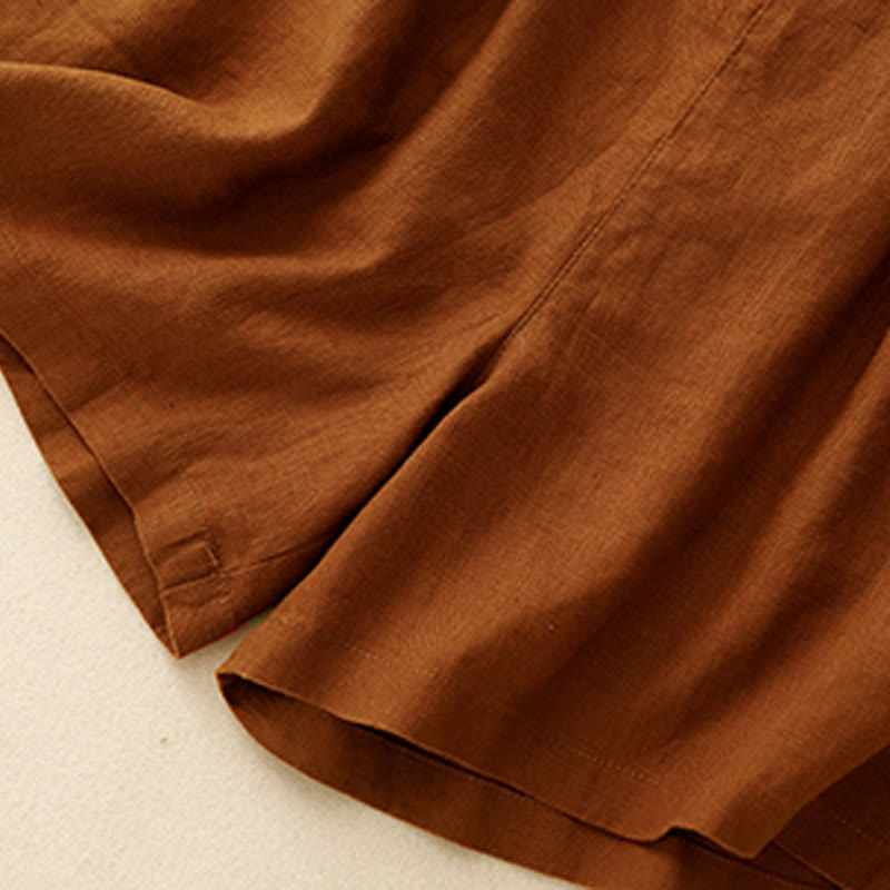 Pantalones cortos de verano para mujer, informales, plisados, lisos, de algodón y lino, con bolsillos, de Buddha Stones