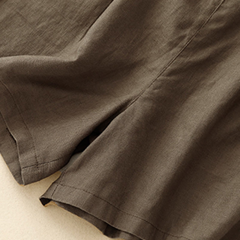 Pantalones cortos de verano para mujer, informales, plisados, lisos, de algodón y lino, con bolsillos, de Buddha Stones