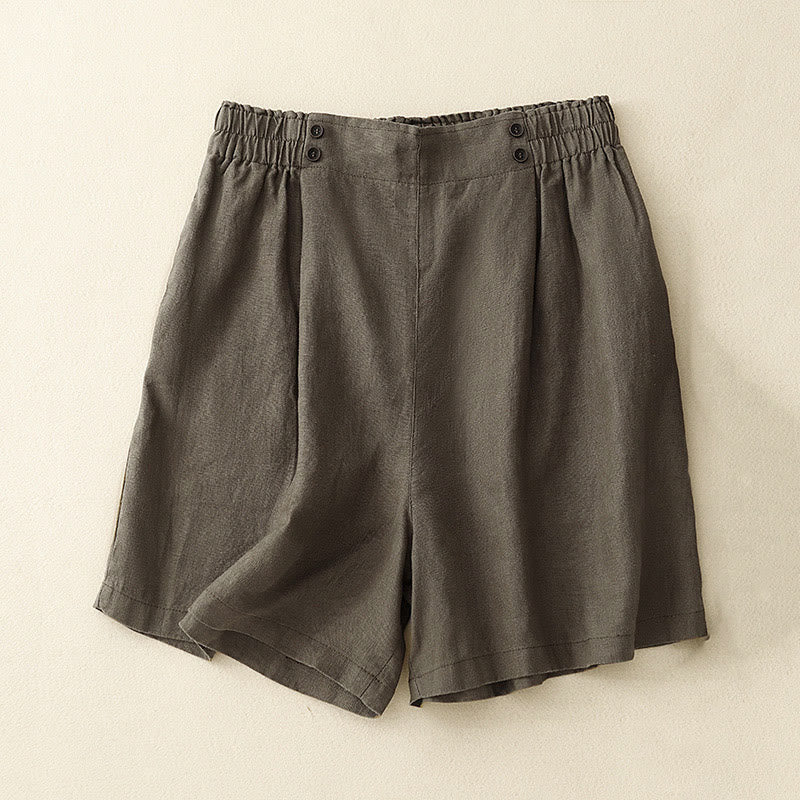 Pantalones cortos de verano para mujer, informales, plisados, lisos, de algodón y lino, con bolsillos, de Buddha Stones