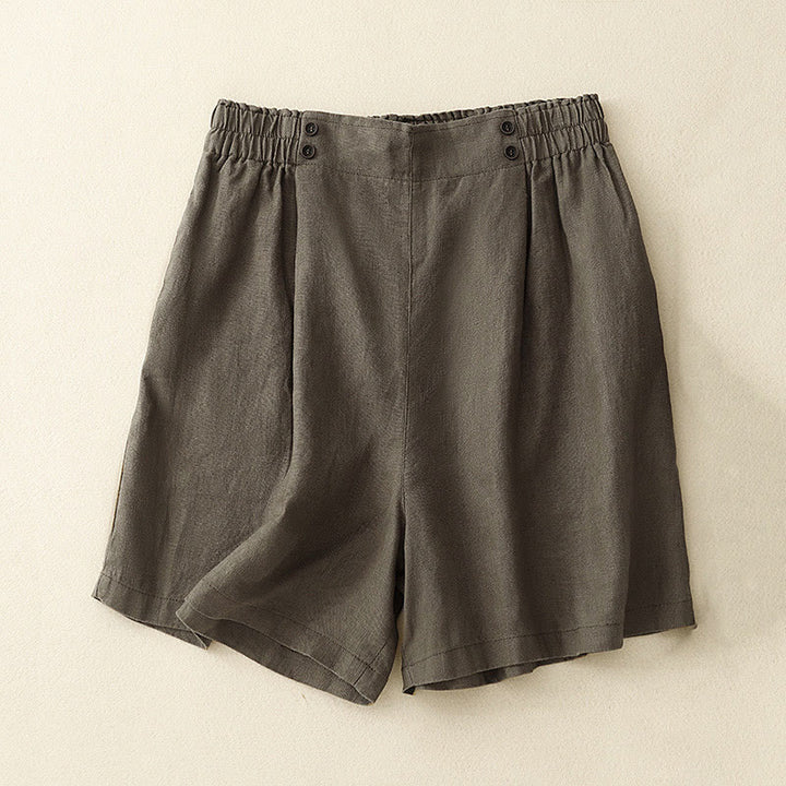 Pantalones cortos de verano para mujer, informales, plisados, lisos, de algodón y lino, con bolsillos, de Buddha Stones