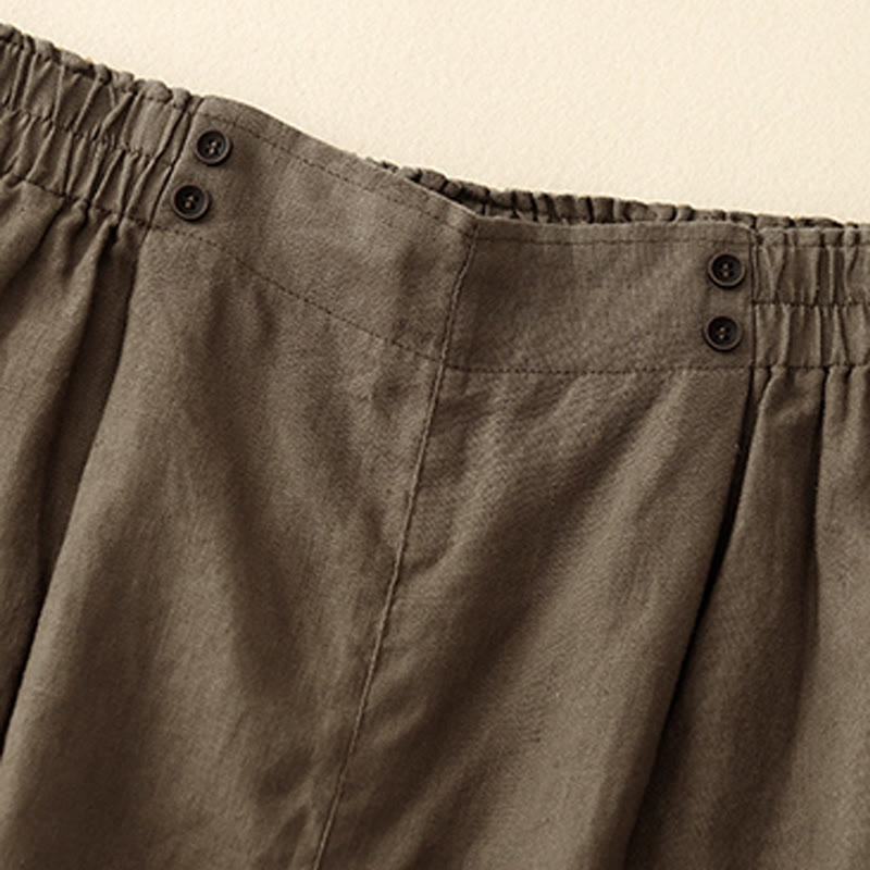 Pantalones cortos de verano para mujer, informales, plisados, lisos, de algodón y lino, con bolsillos, de Buddha Stones - image 9