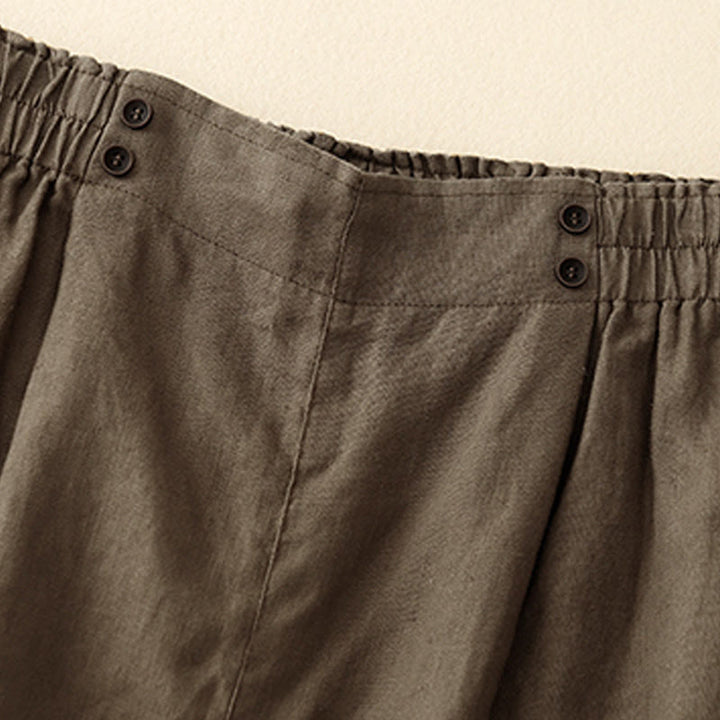 Pantalones cortos de verano para mujer, informales, plisados, lisos, de algodón y lino, con bolsillos, de Buddha Stones
