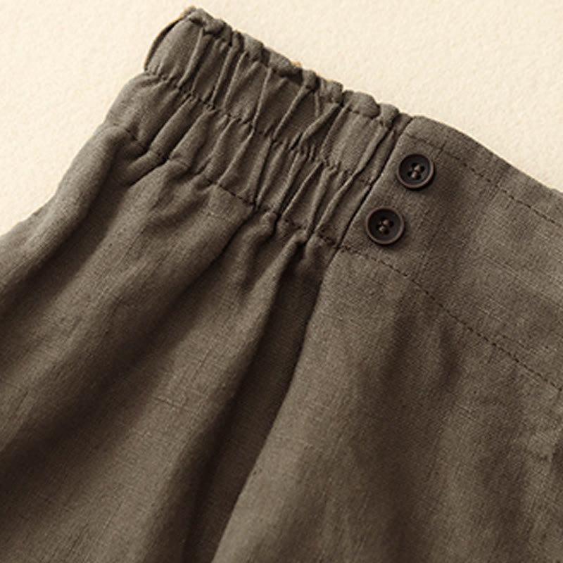 Pantalones cortos de verano para mujer, informales, plisados, lisos, de algodón y lino, con bolsillos, de Buddha Stones