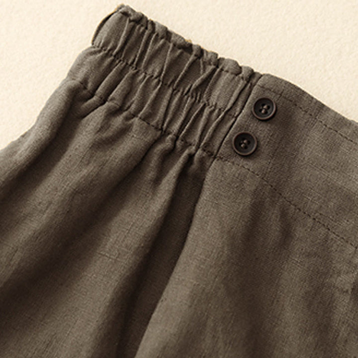 Pantalones cortos de verano para mujer, informales, plisados, lisos, de algodón y lino, con bolsillos, de Buddha Stones